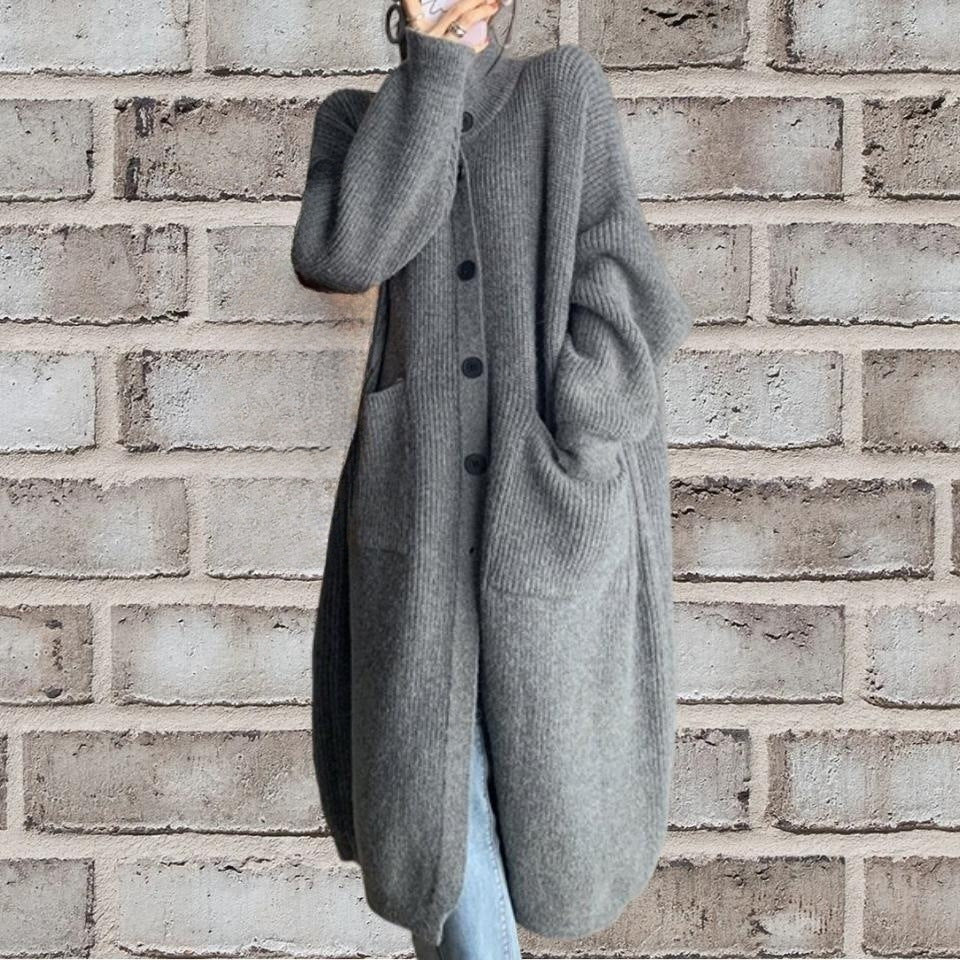 Damen Grobstrick-Cardigan mit großzügigen Taschen und modernem Button-Design EB
