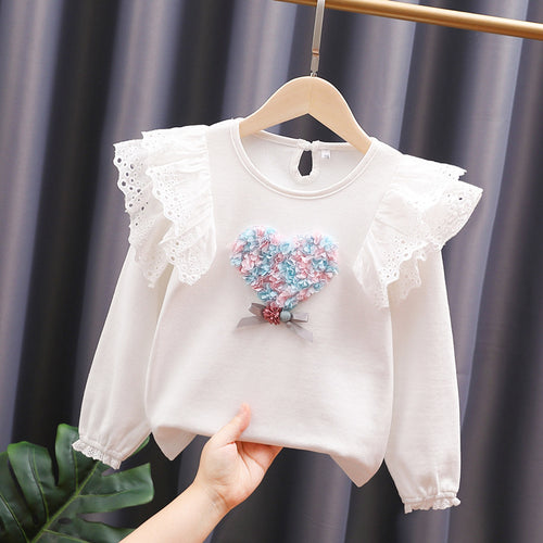 Mädchen Rundhals Sweatshirt mit Rüschendetails und Herzapplikation EB