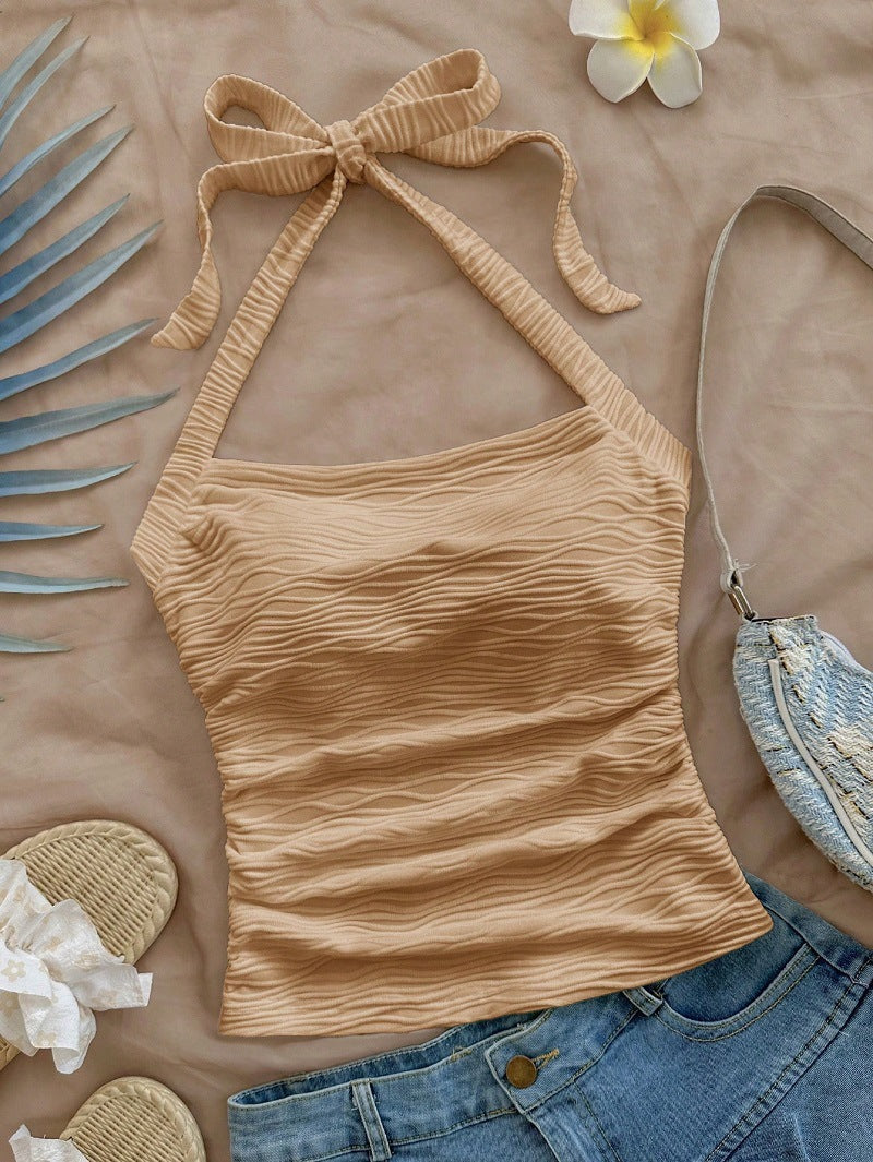 Damen Trägershirt mit dekorativem Knoten und wellenförmigem Design EB