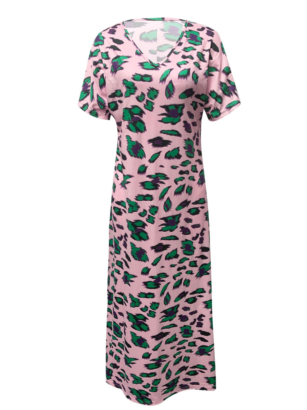 Damen Maxikleid mit V-Ausschnitt und modischem Tierdruck EB