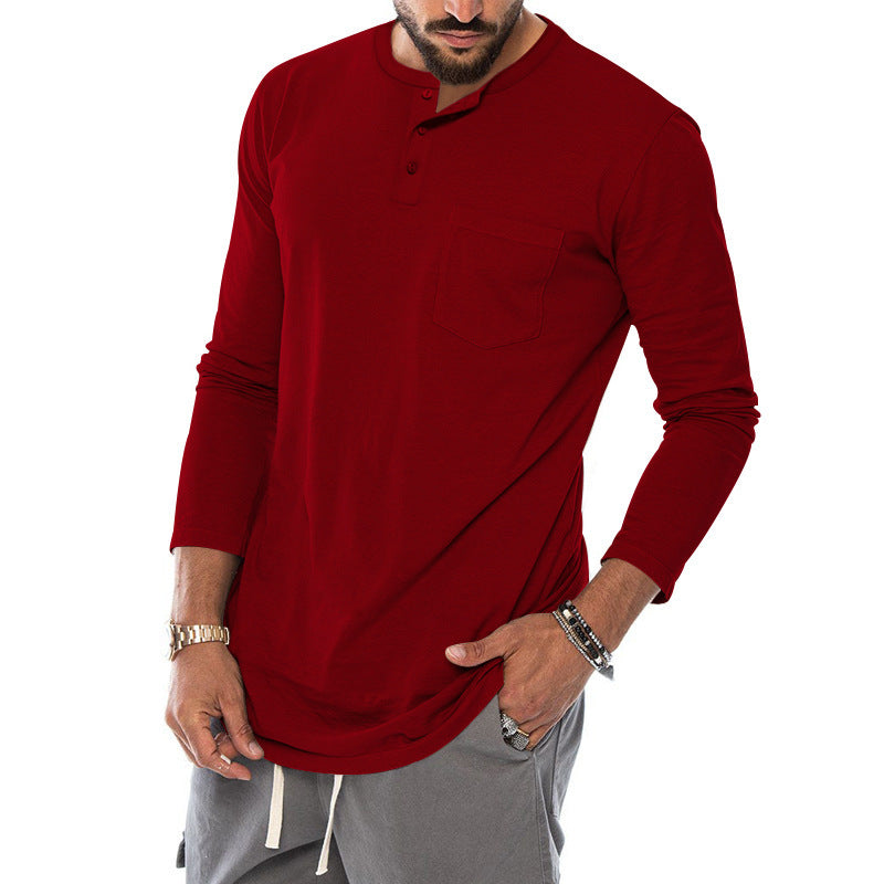 Herren Langarm-Henley-Shirt mit modischem Knopfverschluss und praktischer Brusttasche EB