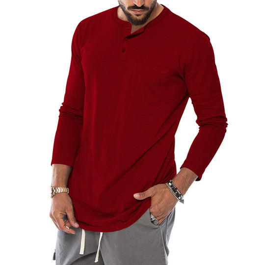 Herren Langarm-Henley-Shirt mit modischem Knopfverschluss und praktischer Brusttasche EB