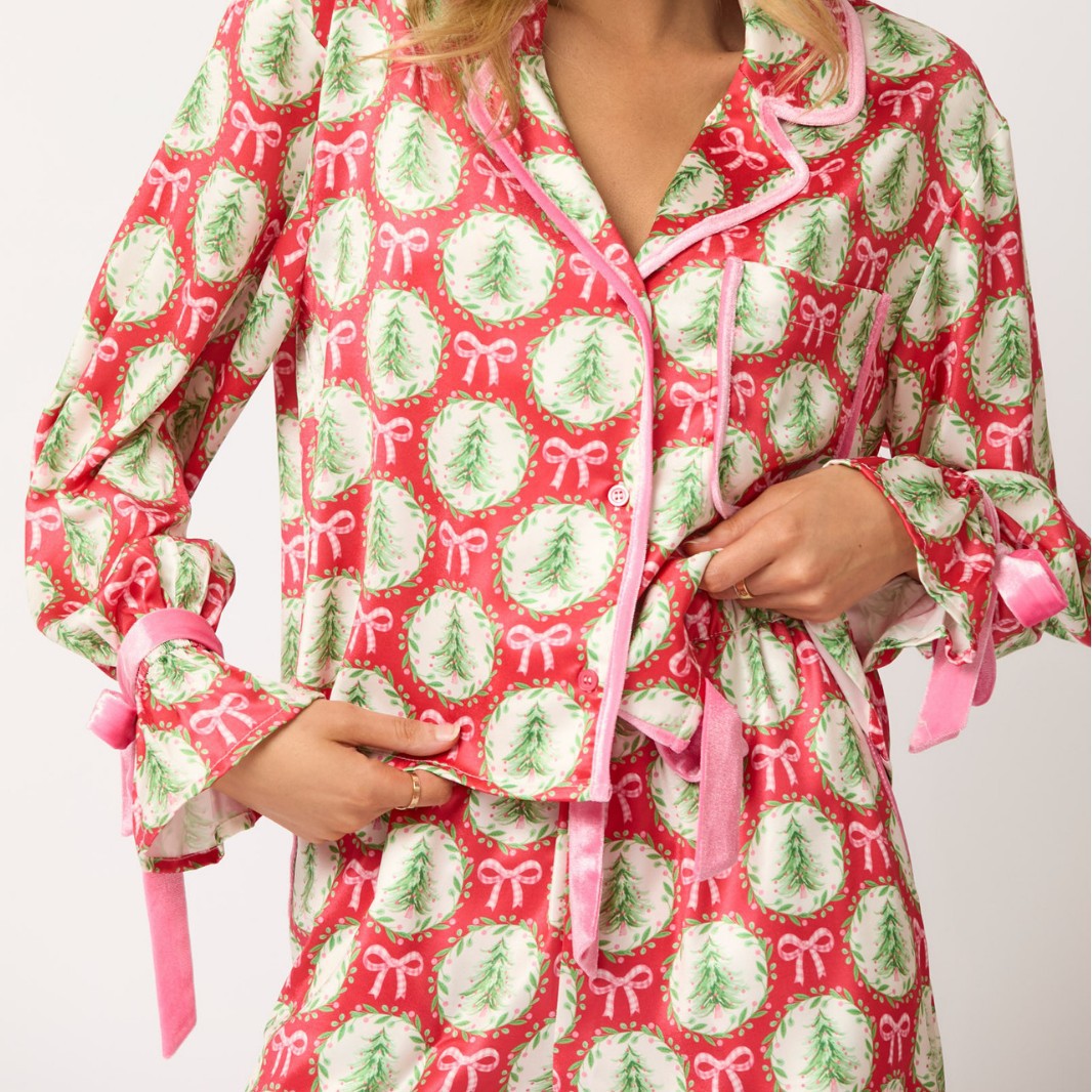 Damen luxuriöses Satin-Pyjama-Set mit niedlichem Nutcracker-Motiv EB