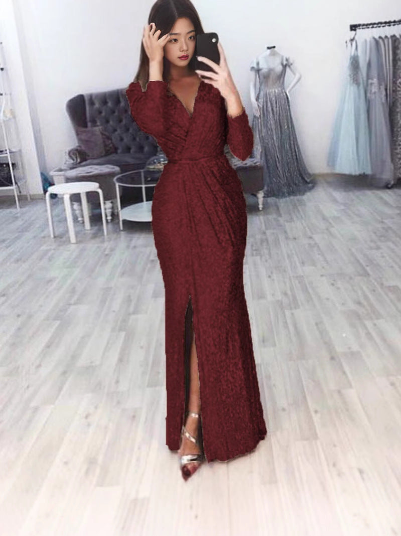 Damen Elegantes Wickelkleid mit funkelndem Detail und seitlichem Schlitz EB