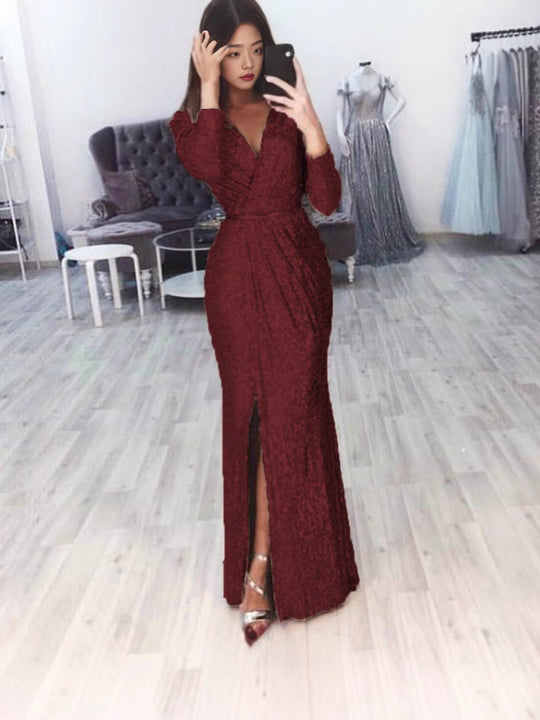 Damen Elegantes Wickelkleid mit funkelndem Detail und seitlichem Schlitz EB