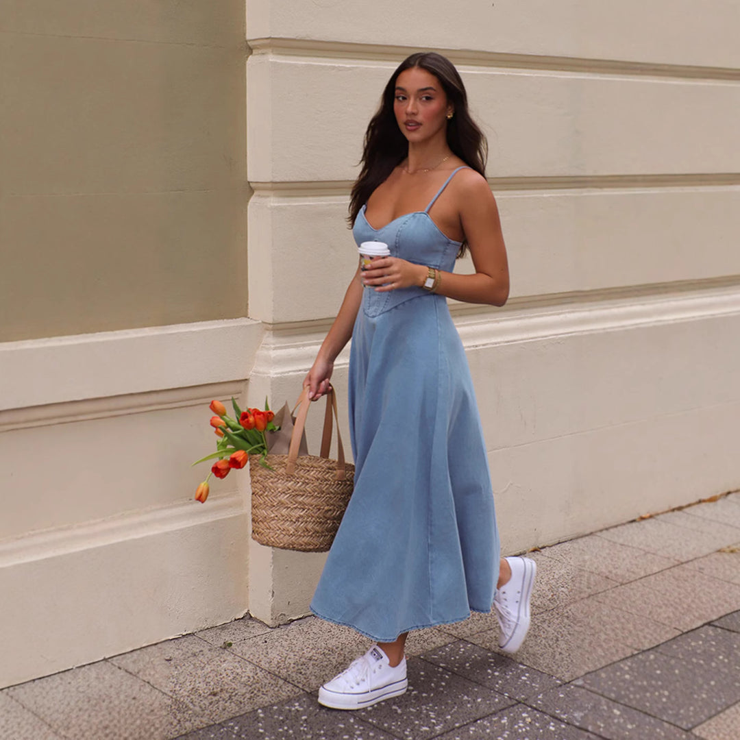 Damen Maxikleid mit zarter Korsett-Details EB