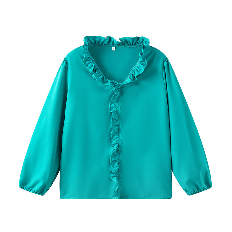 Damen Bluse mit Rüschendetails und elegantem Stehkragen EB