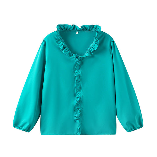 Damen Bluse mit Rüschendetails und elegantem Stehkragen EB