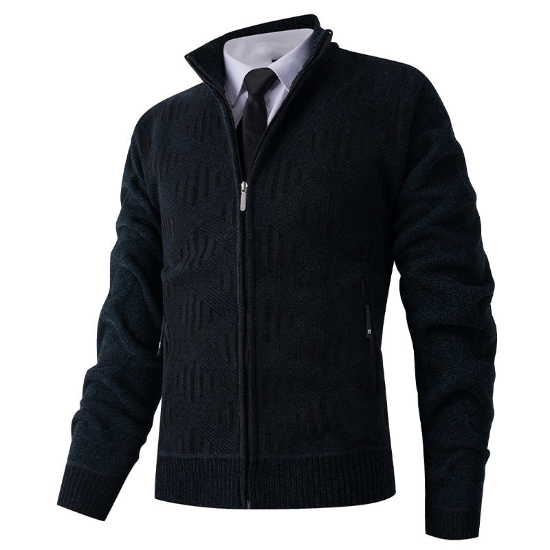 Herren Strickjacke mit strukturiertem Muster und hohem Kragen EB