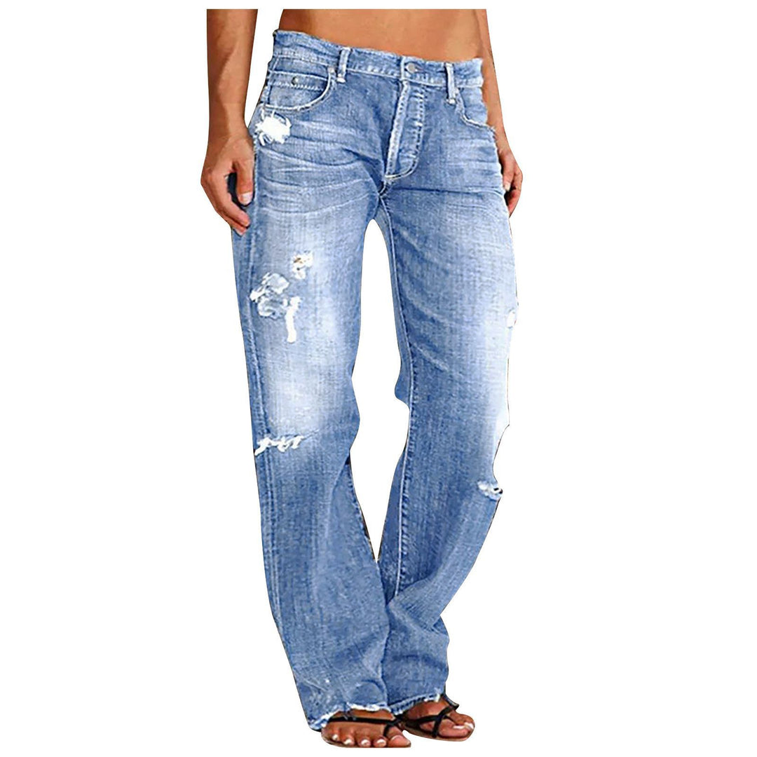 Damen nan weite zerrissene Jeans mit hoher Taille Relaxed Fit und ausgefranstem Saum EB