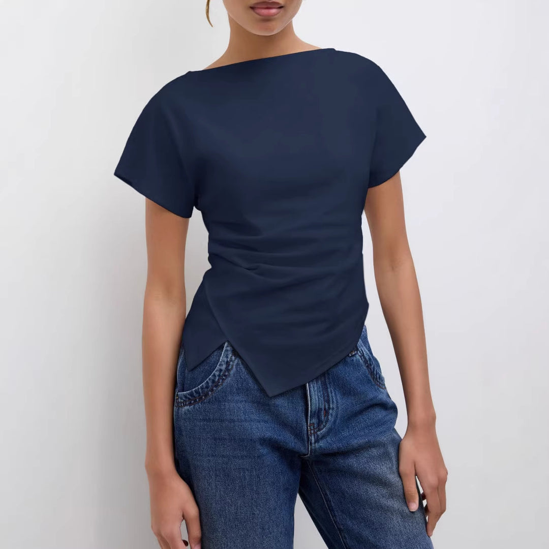 Damen Cropped T-Shirt mit asymmetrischem Schnitt und dekorativem Drapierungseffekt EB