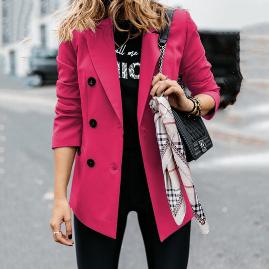 Damen Modischer Doppelreiher-Blazer mit schmaler Silhouette und praktischen Taschen EB