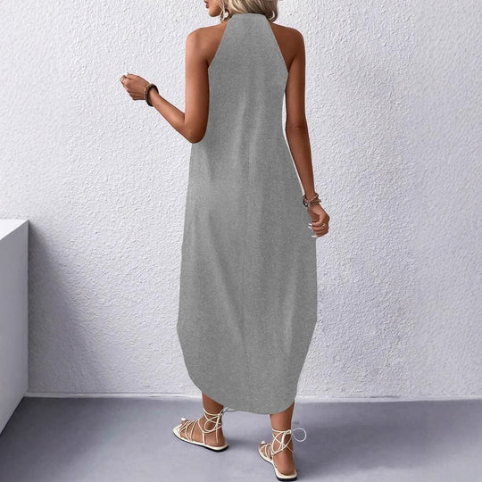 Damen lässiges Sommermaxikleid mit elegantem Halternetz und praktischen Taschen EB