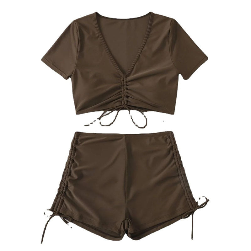 Damen cropped Top mit hohem Bund und Rüschendetails EB