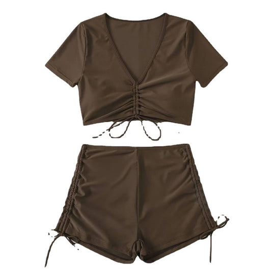 Damen cropped Top mit hohem Bund und Rüschendetails EB