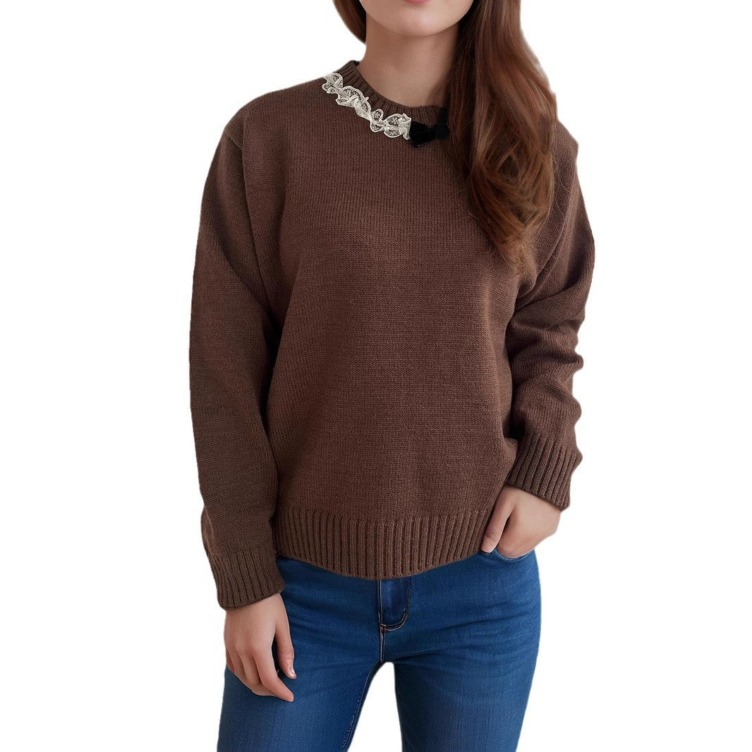 Damen lässiger Pullover mit dekorativem Kragen EB