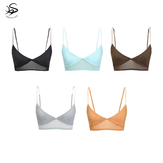Damen nan bügelloser Soft-BH mit Mesh-Unterbrustband und verstellbaren Spaghettiträgern EB