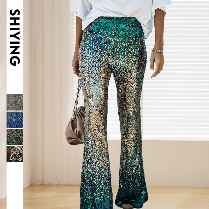 Damen Glitzernde Schlaghose mit Luxuriösem Pailletten-Muster EB