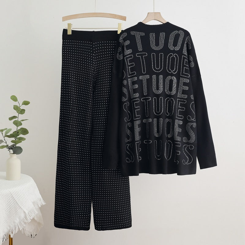 Damen modisches Strick-Loungewear-Set mit glitzernden Details EB