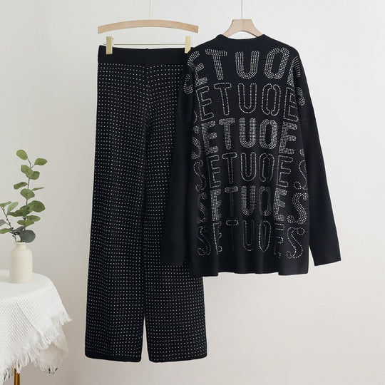 Damen modisches Strick-Loungewear-Set mit glitzernden Details EB