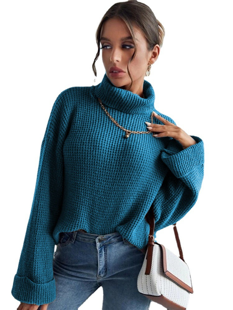 Damen Grober Strickpullover mit hohem Kragen und lässigem Fit EB