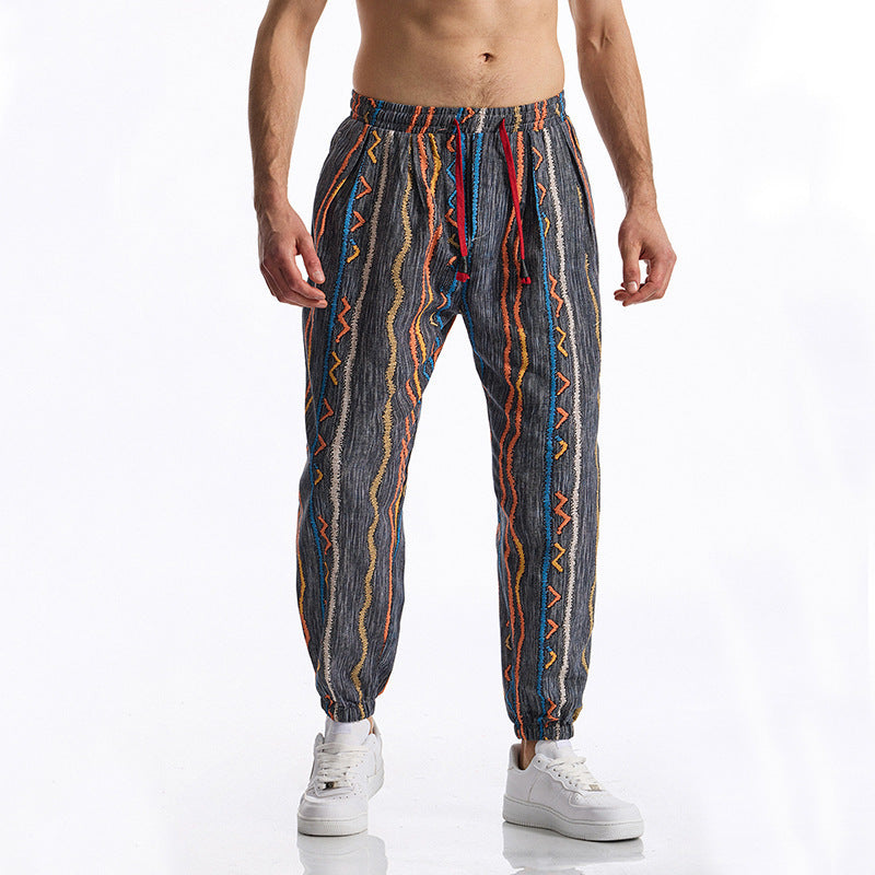 Herren lässige Harem-Hose mit buntem Muster und elastischem Bund EB