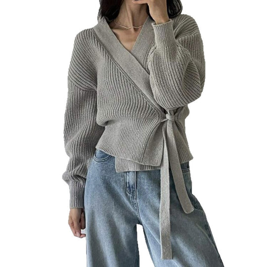 Damen Wickelstrickjacke mit weichem Material und lässigem Schnitt EB
