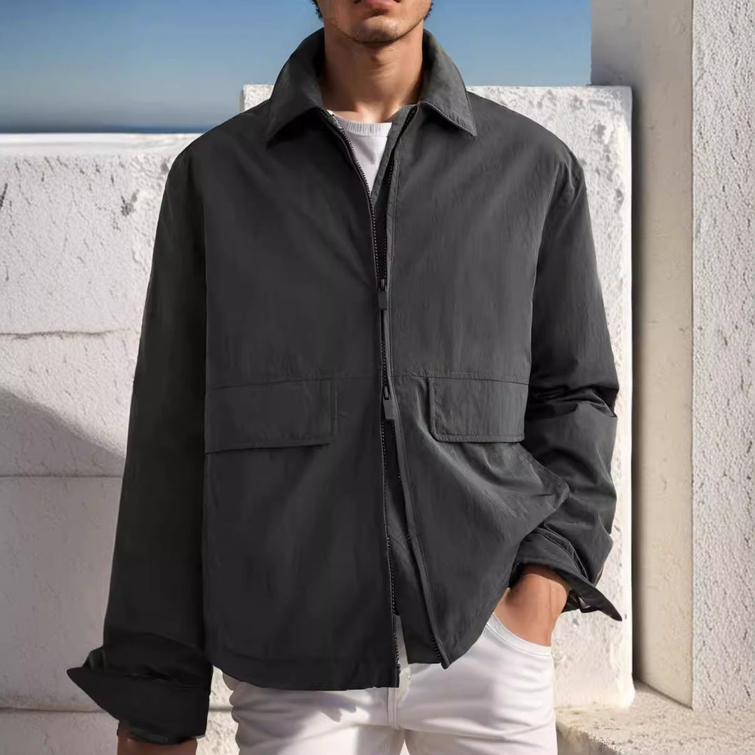 Herren urbane Utility-Jacke mit praktischen Taschen und hohem Kragen EB