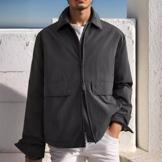 Herren urbane Utility-Jacke mit praktischen Taschen und hohem Kragen EB