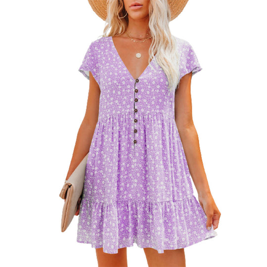 Damen Sommerkleid mit floralen Mustern und Knopfdetails EB
