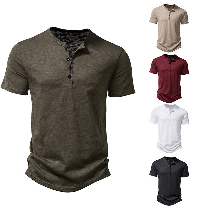 Herren Kurzarm-Henley-Shirt mit klassischem Knopfdesign EB