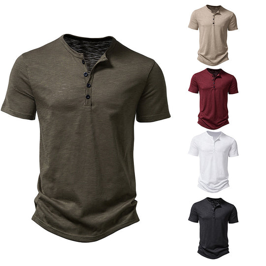 Herren Kurzarm-Henley-Shirt mit klassischem Knopfdesign EB