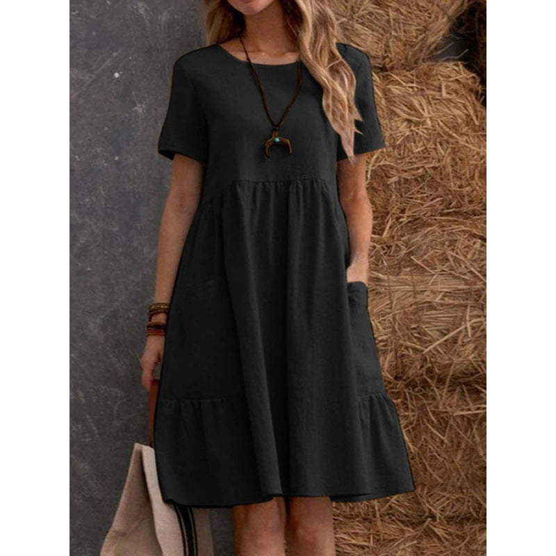 Damen Midikleid mit lockerer Passform und praktischen Taschen EB