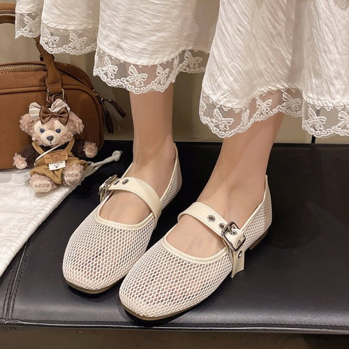 Damen Vintage Ballerinas mit dekorativem Schnallenverschluss EB