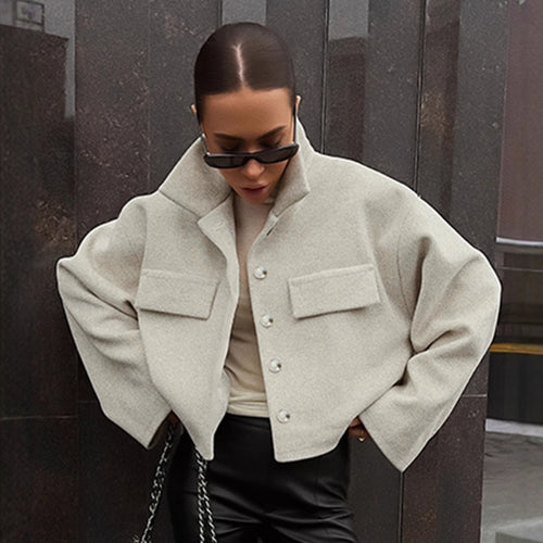 Damen Oversized Wolljacke mit Knopfleiste und praktischen Taschen EB