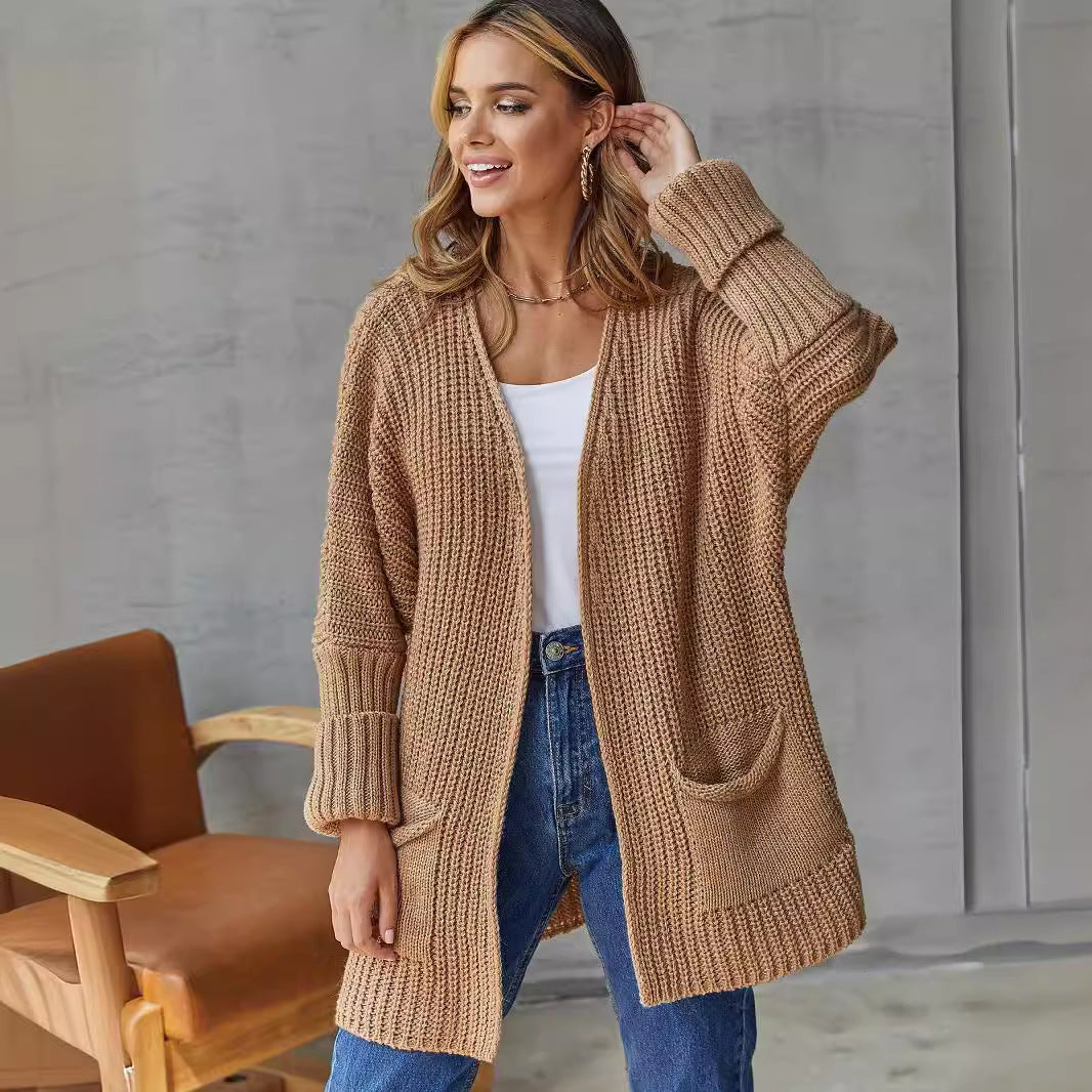 Damen Großer Strickcardigan mit definiertem Rippendesign und praktischen Taschen EB