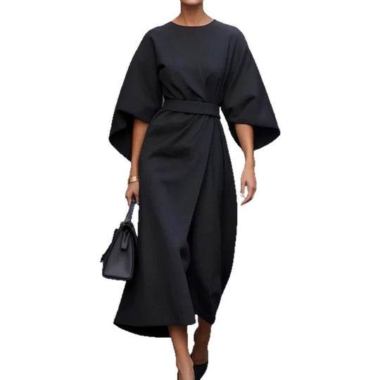 Damen Maxikleid mit voluminösen Ärmeln und Gürtel EB