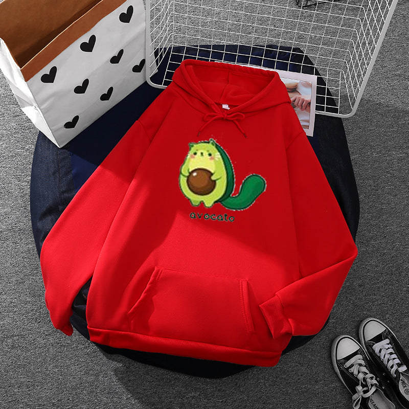 Damen nan Oversize-Fleecehoodie mit weichem Innenfutter, Kängurutasche und Avocato-Cartoonmotiv EB