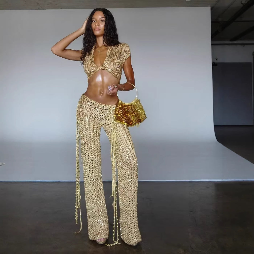 Damen Glitzerndes Festival-Outfit mit kurzem Rock und Bandeau-Oberteil EB