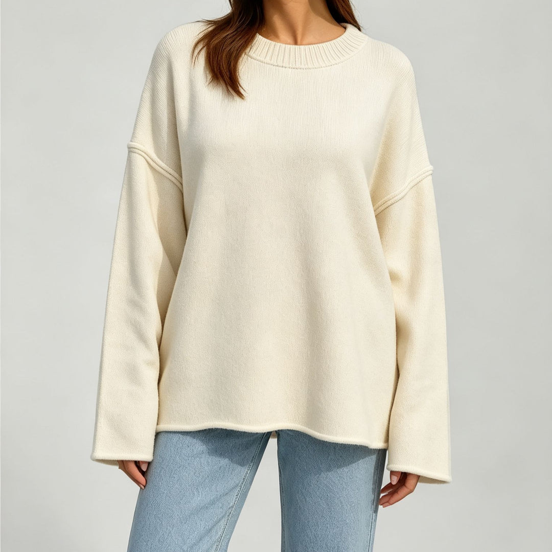 Damen Oversize-Boxy-Pullover mit kurzem Stehkragen und dekorativer Kantennaht EB