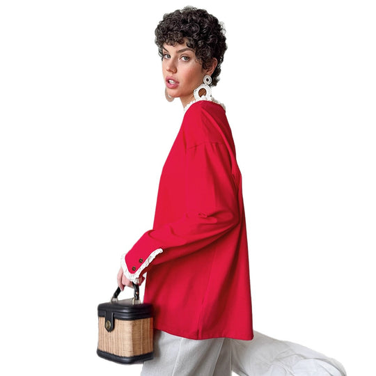 Damen eleganter Oversized-Pullover mit Rüschenärmeln EB