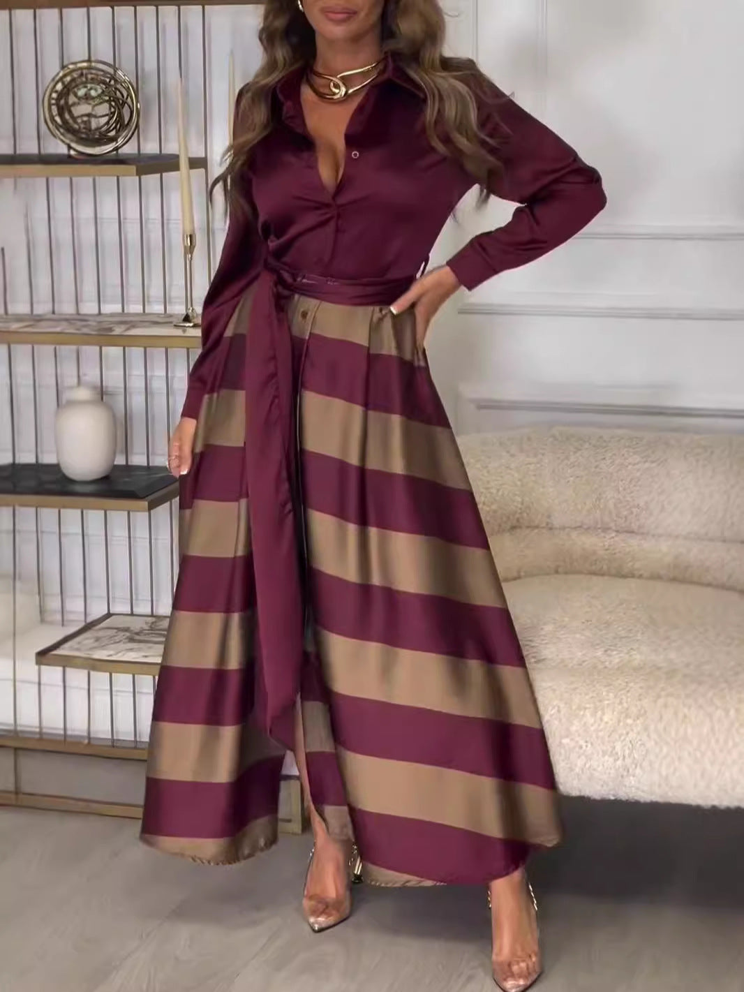 Damen Hemdblusenkleid im stylischen Streifenlook mit schickem Gürtel EB