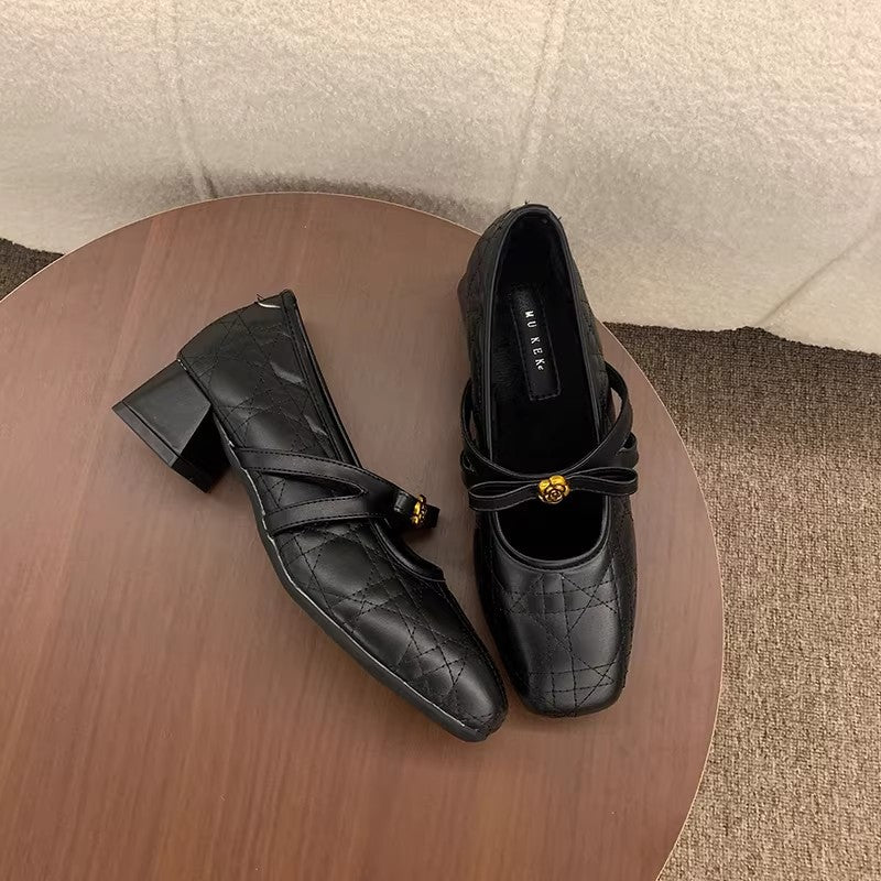 Damen elegante Mid-Heel Ballerinas mit dekorativen Riemen EB