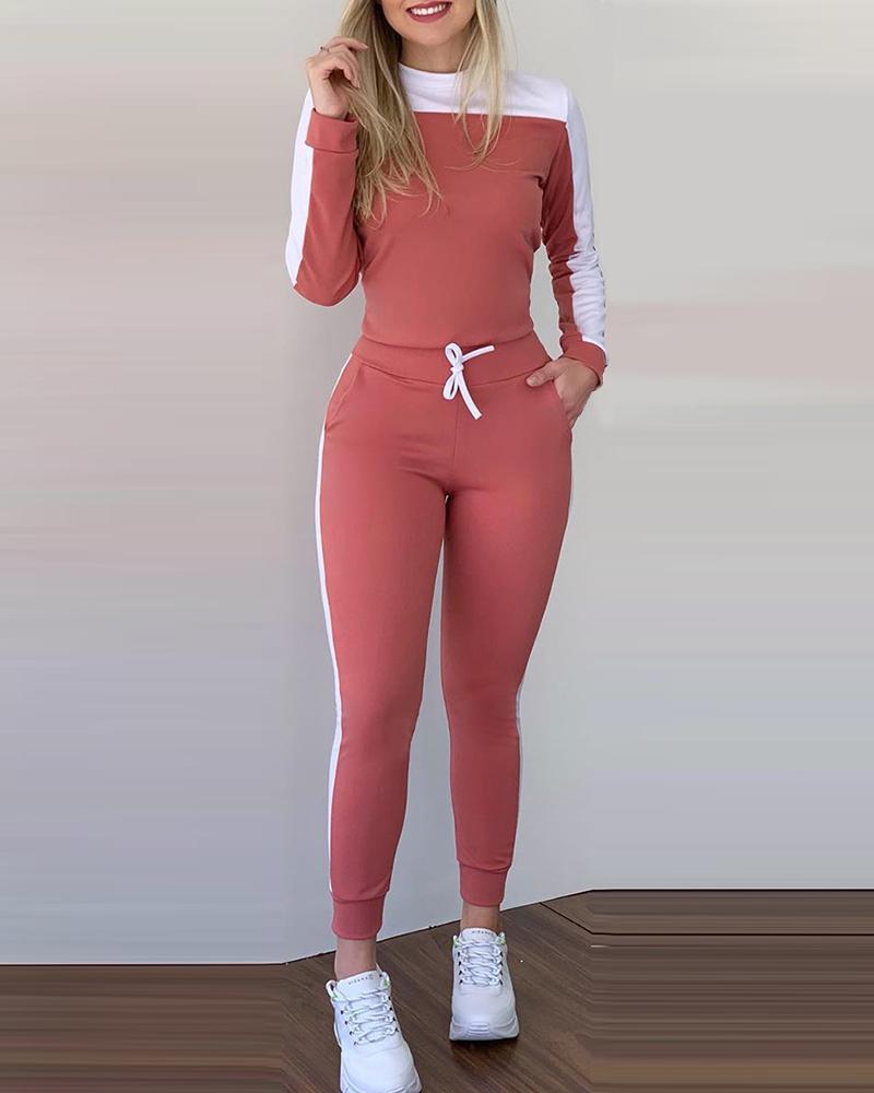 Damen sportliches Freizeit-Set mit langärmligem Oberteil und Jogginghose EB