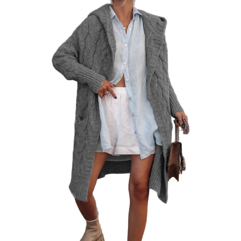 Damen Strickmantel mit Kunststrickmuster und tiefem V-Ausschnitt EB