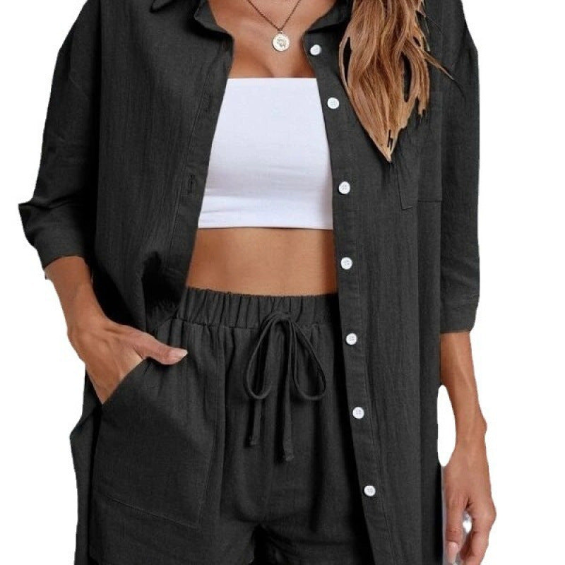 Damen Komfortables Kurzarm-Hemd und Hose Set EB