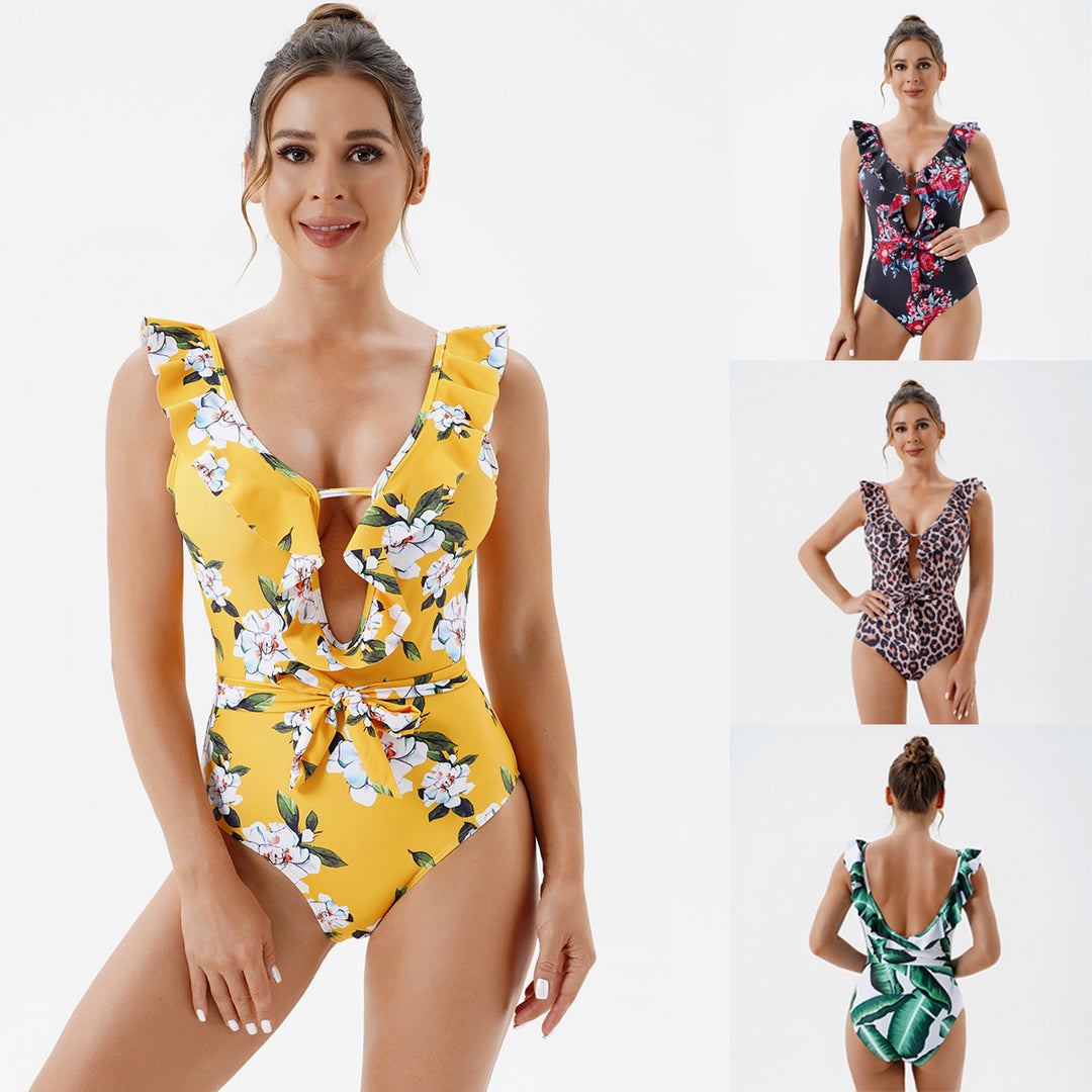 Damen Einteiliger Badeanzug mit verspieltem Rüschendesign EB