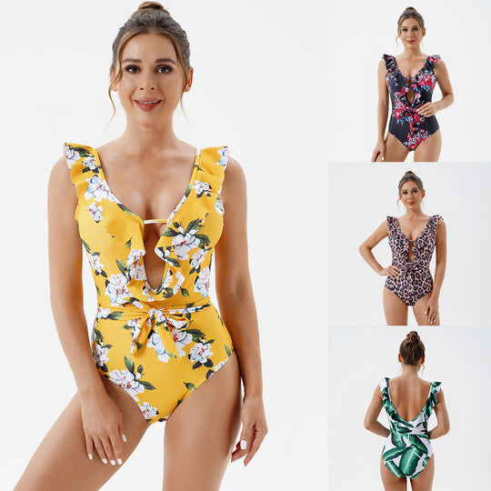 Damen Einteiliger Badeanzug mit verspieltem Rüschendesign EB