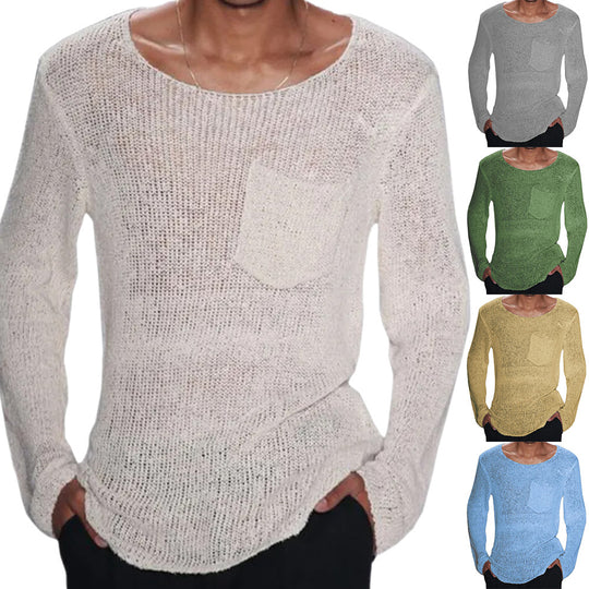 Herren lässiger Pullover mit offener Maschenstruktur und Brusttasche EB