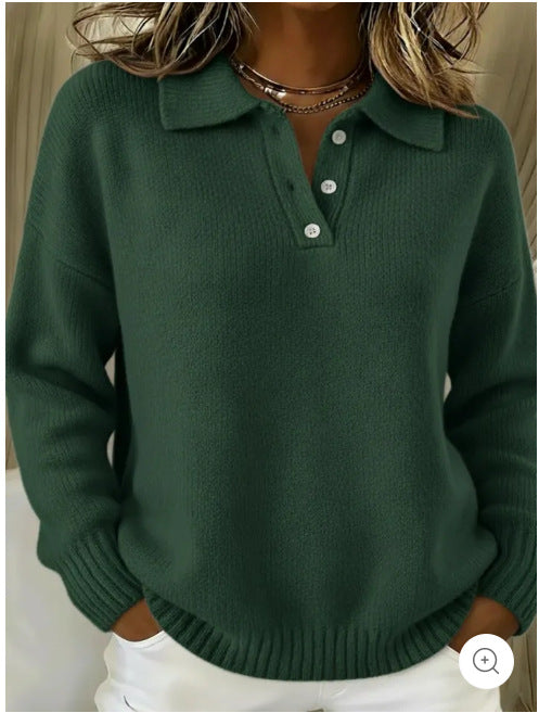 Damen nan kuscheliger Polokragenpullover mit kurzer Knopfleiste und gerippten Bündchen EB